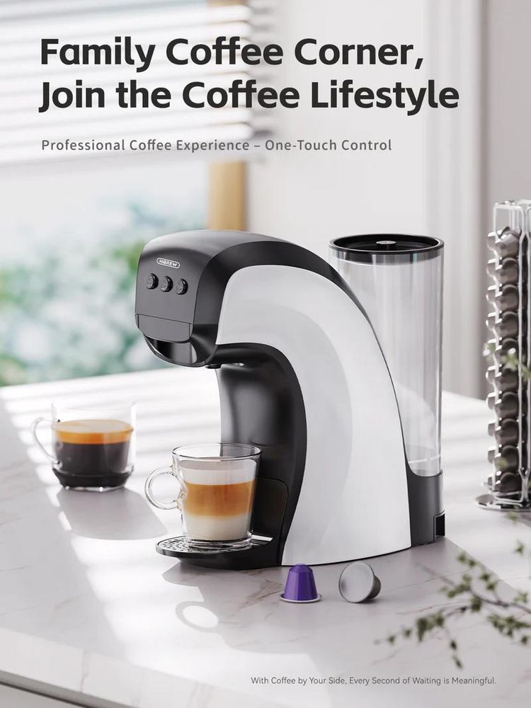 HiBREW H3B 3-in-1 Kapsel-Kaffeemaschine mit 19 Bar Druck, 850 ml Wassertank, 1100 W Leistung, kompatibel mit mehreren Kapselsystemen