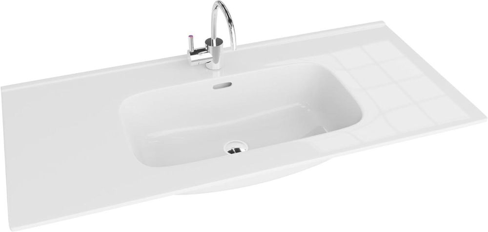 LAVITA Möbelwaschtisch Minnesota 1000 | Möbelwaschbecken | Waschbecken mit Überlauf und Hahnloch | Aus hochwertigem Porzellan | Waschtisch | 101x46,5x17 cm | Weiß Glanz