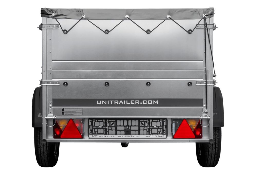 Przyczepka samochodowa 200x106 UNITRAILER GARDEN 200 KIPP z burtami BIS i pokrowcem szarym