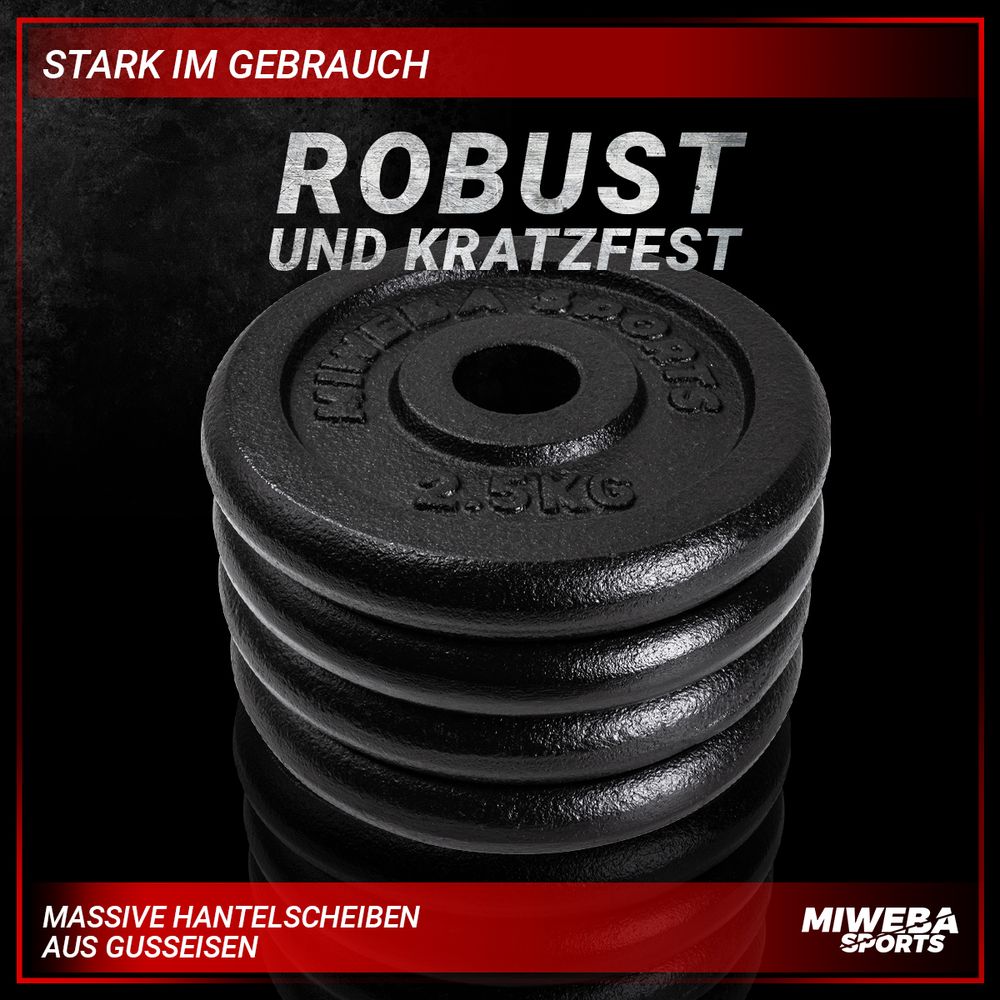 Miweba Sports Hantelscheiben Set | Gusseisen - Hantelgewichte - Gewichtsscheiben - Fitness Scheiben - Gewichte für Hantel - Ø30mm - Schwarz - 4x2,5 kg