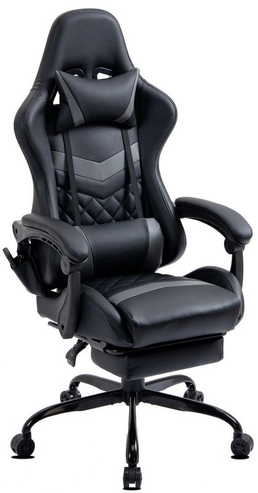 Delman Gaming Stuhl Bürostuhl Gaming Chair Bürosessel Massagefunktion mit 6 Vibirationspunkten Fußablage Metallische Fußkreuz Ergonomische Stuhl 37GY