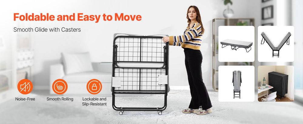 VEVOR Klappbett mit 5-Zoll-Matratze, faltbares Einzelbett mit Memory-Schaum-Matratze (75 x 32 Zoll), 137 kg schweres Metallbett für Schlafzimmer und Wohnzimmer
