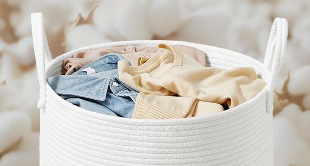 SONGMICS Wäschekorb, Wäschesammler für Kinder, Aufbewahrungskorb, Baumwollseil, mit Henkel, für Decken, Kuscheltier Aufbewahrung, Schlafzimmer
