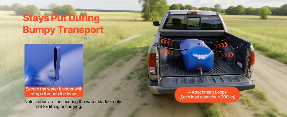 VEVOR Wasserlagerblase 113L Großes Fassungsvermögen Wasserbeutel, Tragbarer & Zusammenklappbarer Weicher Wasserbehälter, Leckdicht & Reißfest PVC Notwasserlagerbehälter für Wohnmobil, Lkw & Außeneinsatz, 0.9 mm-240 L