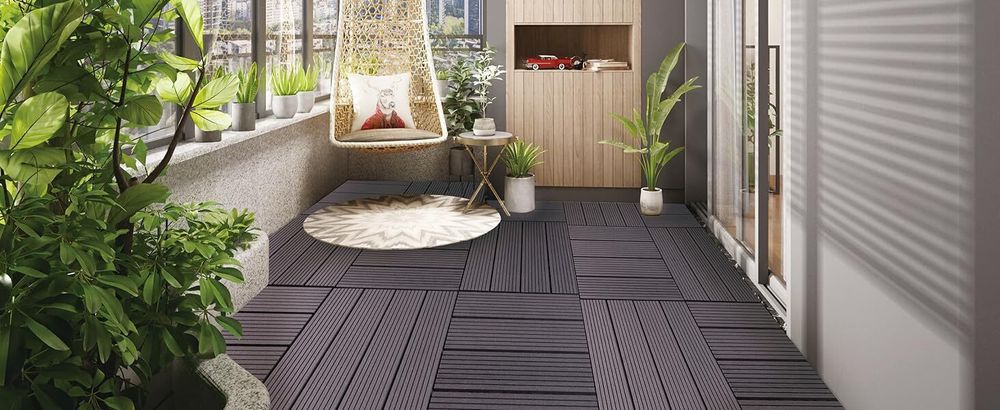 WOLTU 12er-Set WPC Terrassenfliesen Terrassendielen Holz-Optik 30x60cm, Fliese Bodenfliese Klickfliese Bodenbelag Anthrazit