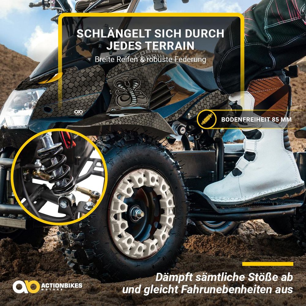 Elektro Kinderquad Cobra | 800 Watt - Pocket Quad bis 24 km/h - Elektroquad - Kinder Fahrzeug - Mini Quad - Elektroauto - Batterie (Blau/Schwarz)