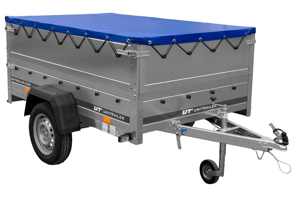 Przyczepka samochodowa 200x125 UNITRAILER GARDEN 201 KIPP z burtami BIS i plandeką niebieską
