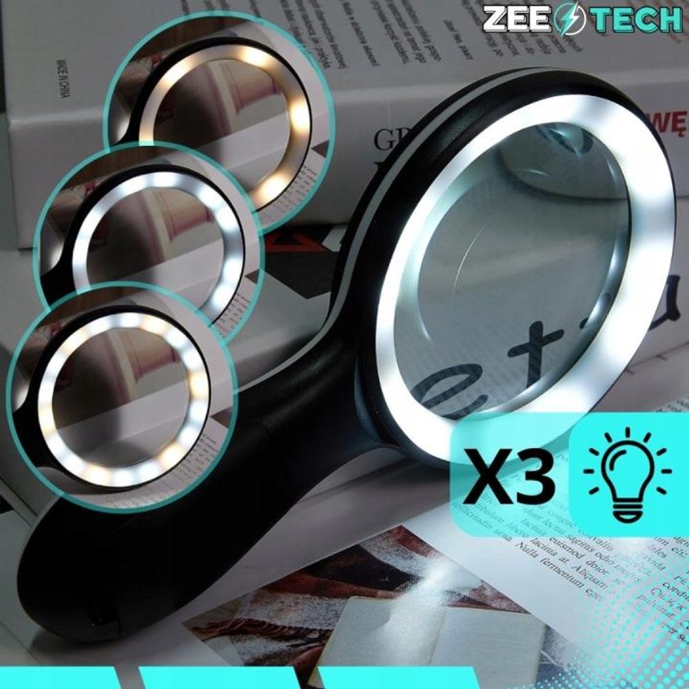 Lupe 10x mit LED-Beleuchtung 18 Dioden GROßES Glas zum Lesen