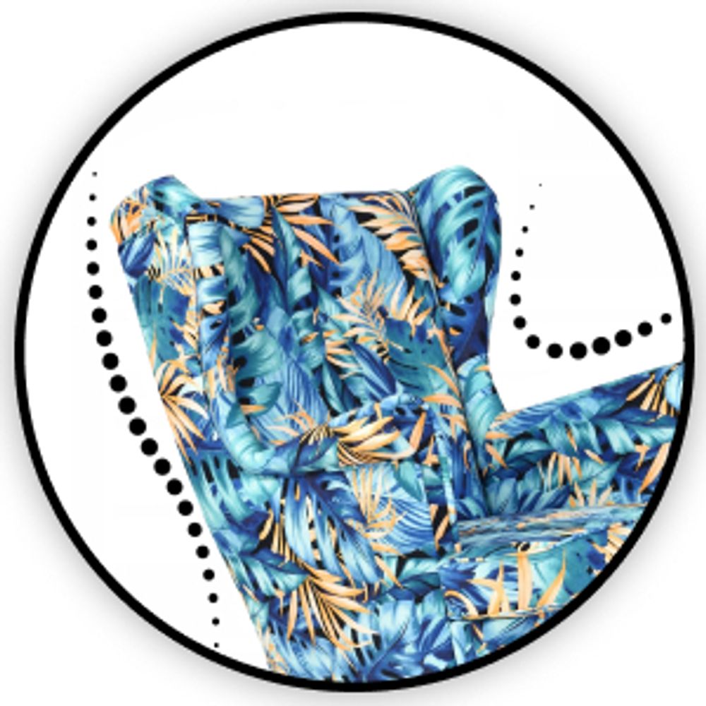 Family Meble Ohrensessel mit Hocker Print Relaxsessel Skandinavisch Bequemer Sessel Loungesessel Fernsehsessel Wohnzimmer Schlafzimmer Büro (LEAF 2)