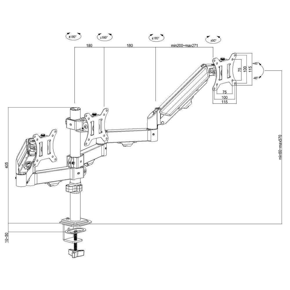 Halterung für 3 Maclean-Monitore Gasfeder 17"-27" 2-8kg schwarz MC-137