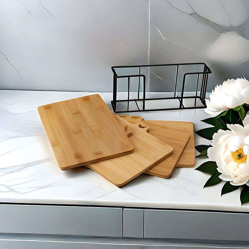 4er Schneidebrett-Set Bambus Schneidebrett Küchenschneidebrett Schneidebrettchen Lebensmittelecht Küchenbrett Kochen Holz Retoo