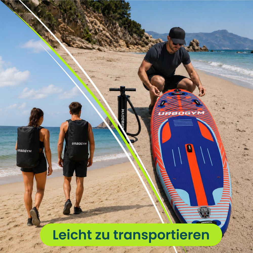 VENTI 350 SUP-Board mit fünf Tragegriffen und geräumigem Transport-Rucksack.