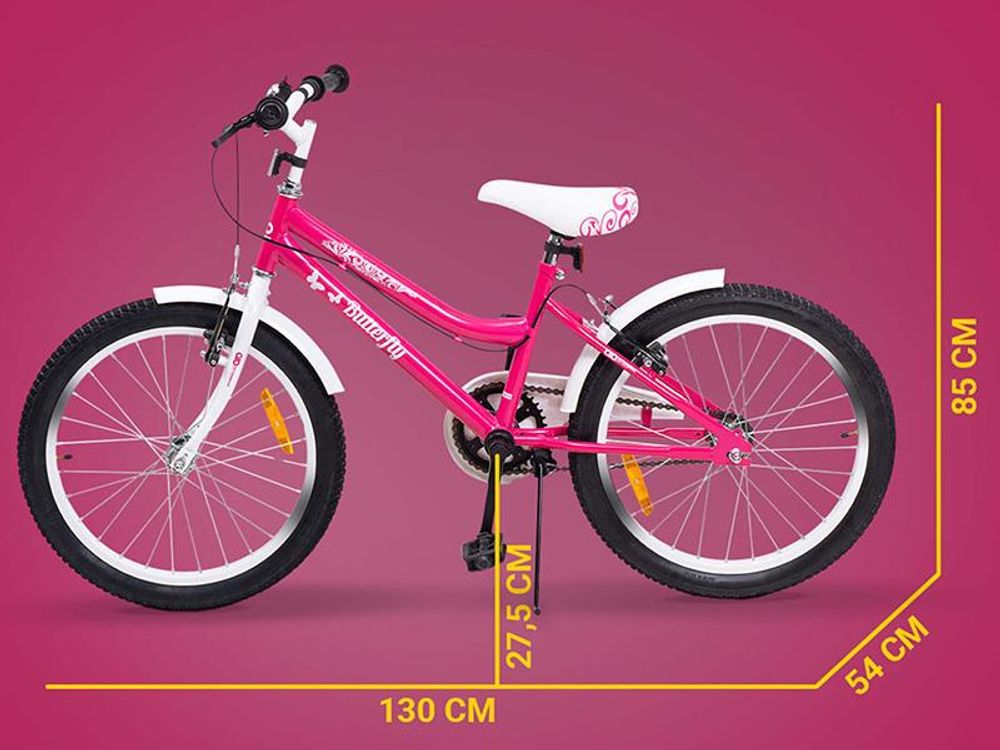 Actionbikes Kinderfahrrad Butterfly 20 Zoll | Kinder & Jugend Fahrrad - V-Brake Bremsen - Kettenschutz - Fahrradständer - 6-9 Jahre (Weiß/Pink)