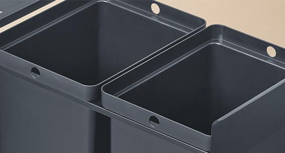 SONGMICS Mülleimer küche, Mülltrennsystem für Unterschrank, 2 x 20 L, Abfalleimer 2 Fächer, ausziehbar, Stahlrahmen, ABS-Deckel, grau