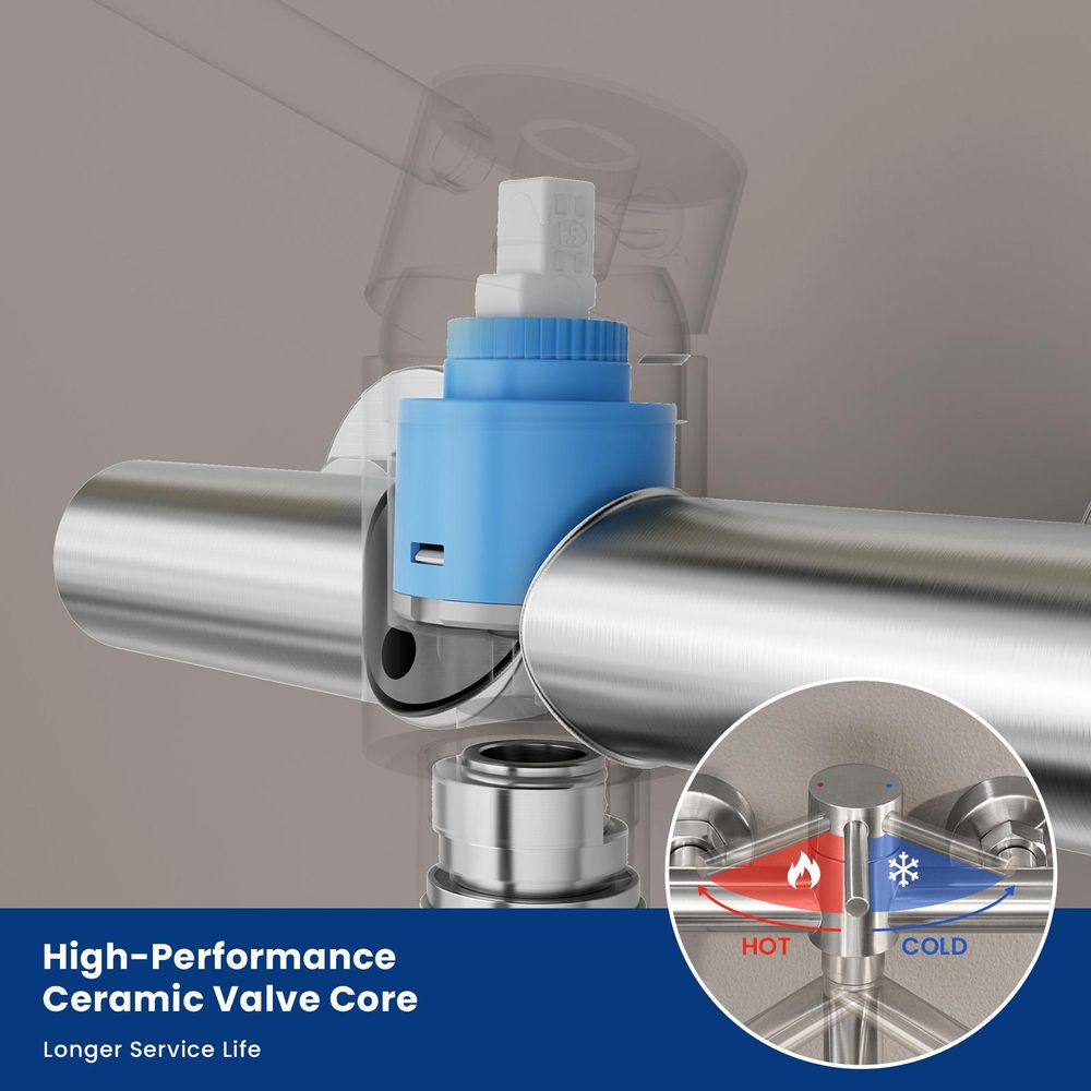 Spültischarmatur Wandmontage, 360° Drehbar 304 Edelstahl Küchenarmatur, Neoperl Spar-Perlator, Zweiloch, Cecipa Wasserhahn Küche, Gebürstet
