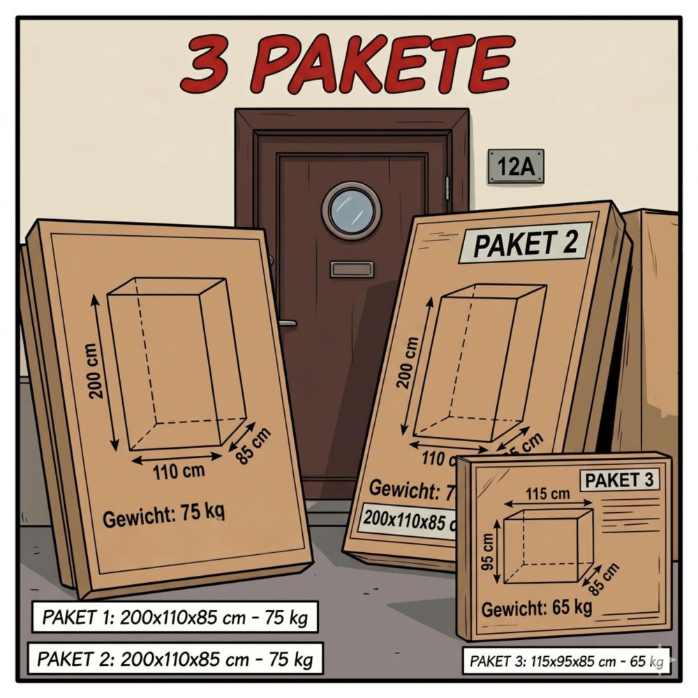 Cordo U-Form 3 Pakete: 200x110x85 cm (75kg), 200x110x85 cm (75kg), 115x95x85 cm (65kg)