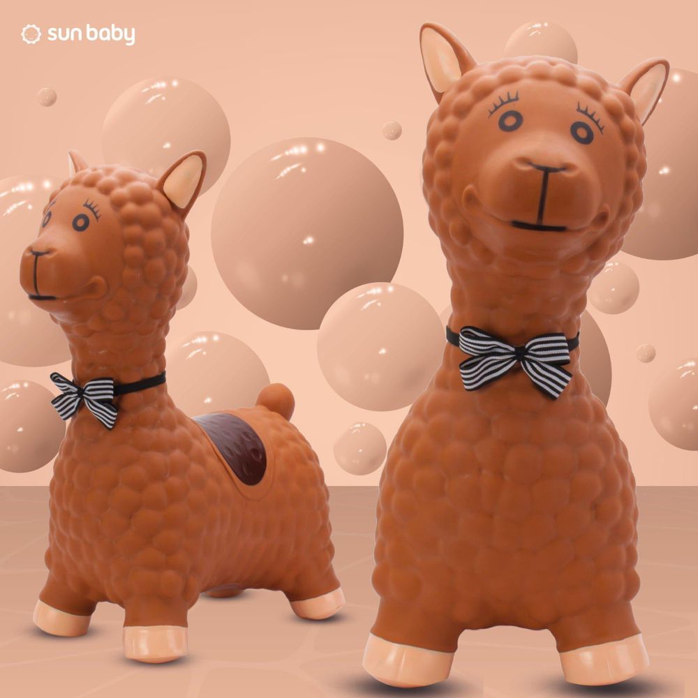 Dos animales saltarines alpaca marrón, ideales para interior y exterior.
