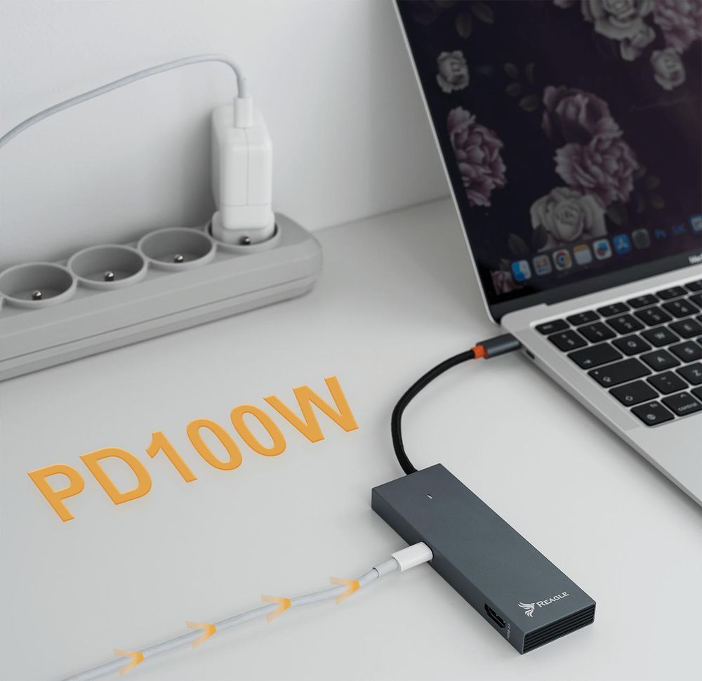 USB C Hub 7 in 1 Docking Station 4K 60Hz HDMI 100W PD SD micro SD Kartenleser 2x USB 3.2 USB C Datenport für Laptop PC MacBook M1 M2 Silber Reagle