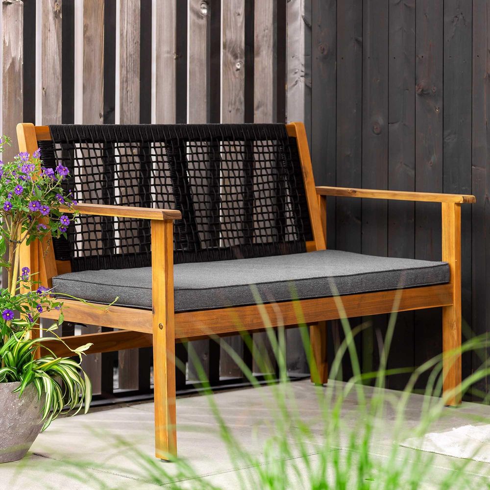 di volio Gartenbank Teracina - schwarz, 120 cm, aus em Akazienholz, wetterfest & bequem, für Garten, Balkon und Terrasse