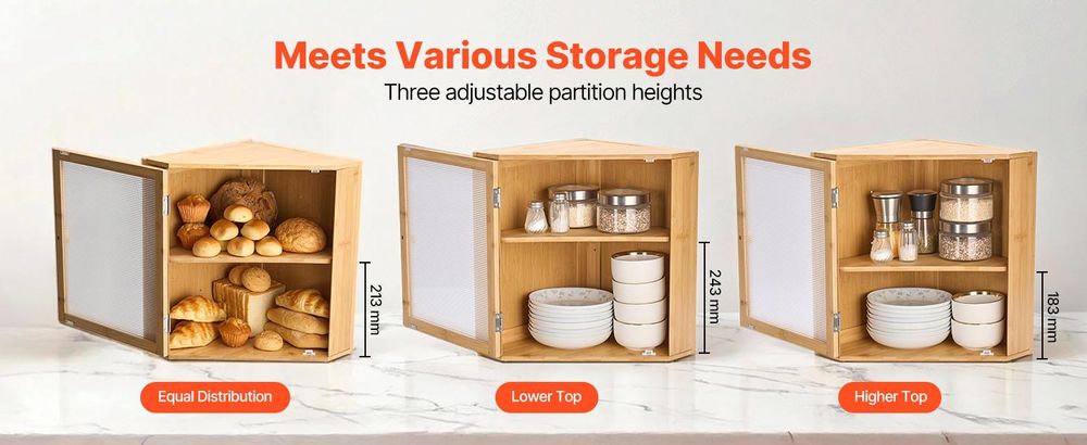 VEVOR Eck-Brotkasten doppellagiger Brotbehälter Brotbox Organizer aus Holz für s