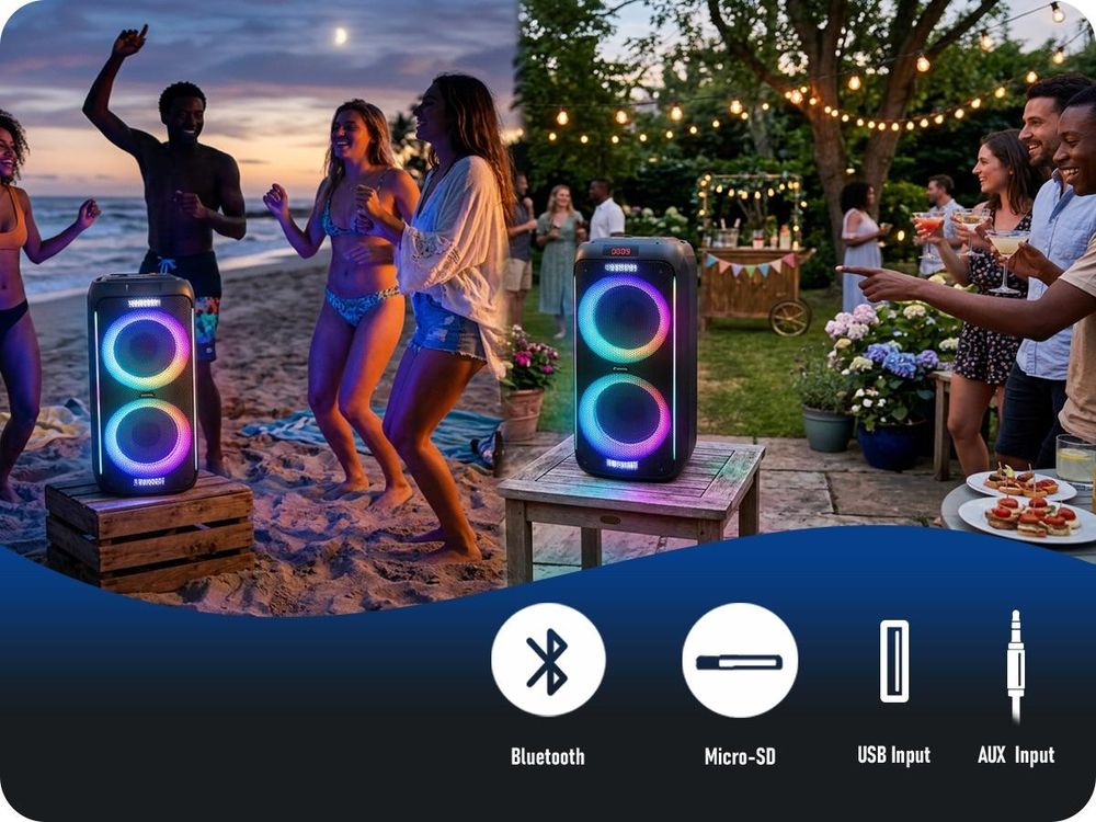 Fontastic Party-Lautsprecher Zeal 600 - Bluetooth Lautsprecher mit USB-Wiedergabe, AUX und MicroSD  - Karaoke Box mit Mikrofon - tragbares Soundsystem