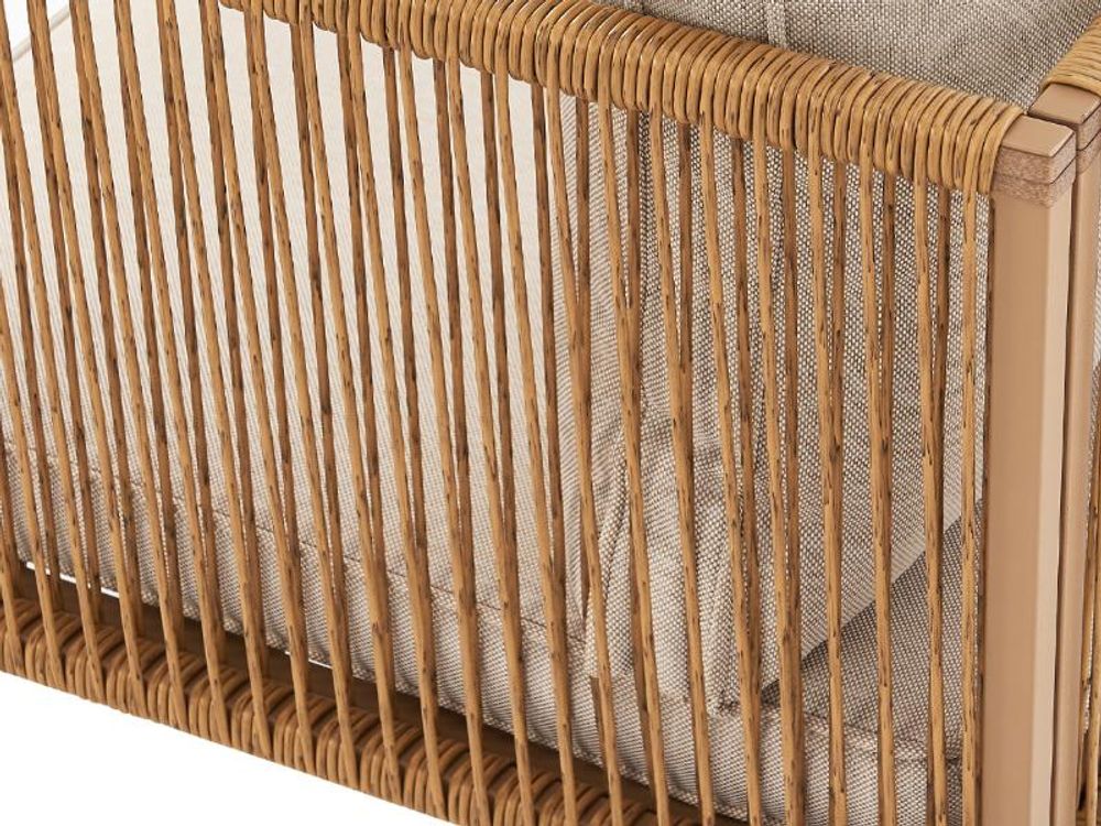 Detailaufnahme des Polyrattan der Armlehne