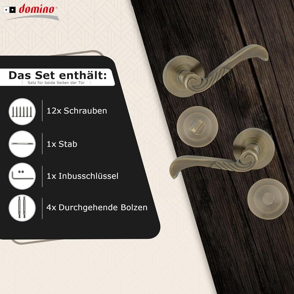 DOMINO Türgriff Drückergarnitur WC -Badezimmer Set | Rund-Rosette | Türklinke für Bürotür, Kellertür & Innentür | Aluminium | Bronze | CASABLANKA-R M3