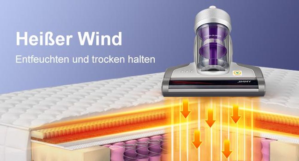 Jimmy JV35 Milbensauger für Matratzen mit UV-C Licht 700W Leistung, Matratzensauger mit Heißer Wind Funktion, Doppelter Zyklon