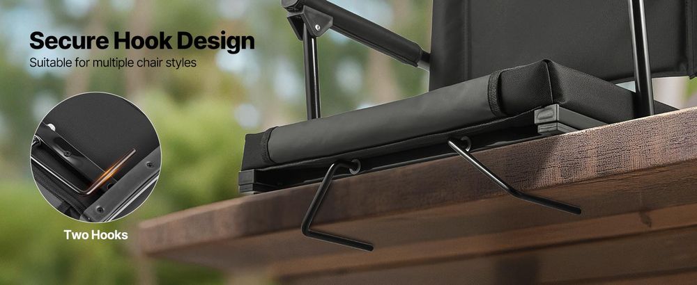 VEVOR Stadionstuhl, Klapp-Bleacher-Stuhl mit Rückenstütze und dickem Kissen, gepolsterter Stadionstuhl für die Tribüne, inklusive Schultergurt, Haken, Becherhalter, Elasthan-Material, Seitentasche, PP-Material, 1 Stk-Schwarz, Mit Armlehne