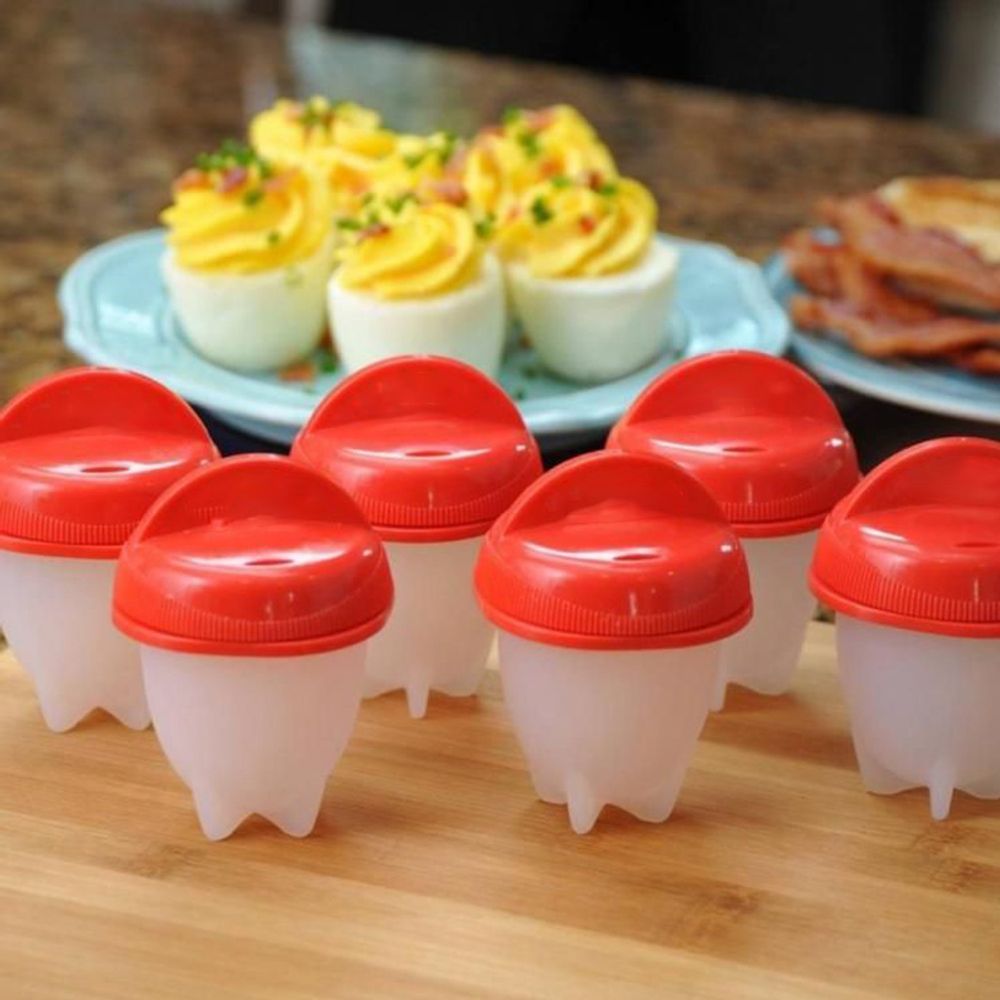 6tlg Eier-Pochierer Eierformer Eierform Eier Kochen Egg Maker Set Ei Pochierte Poacher Molds für Kochen Mikrowelle Rot Retoo