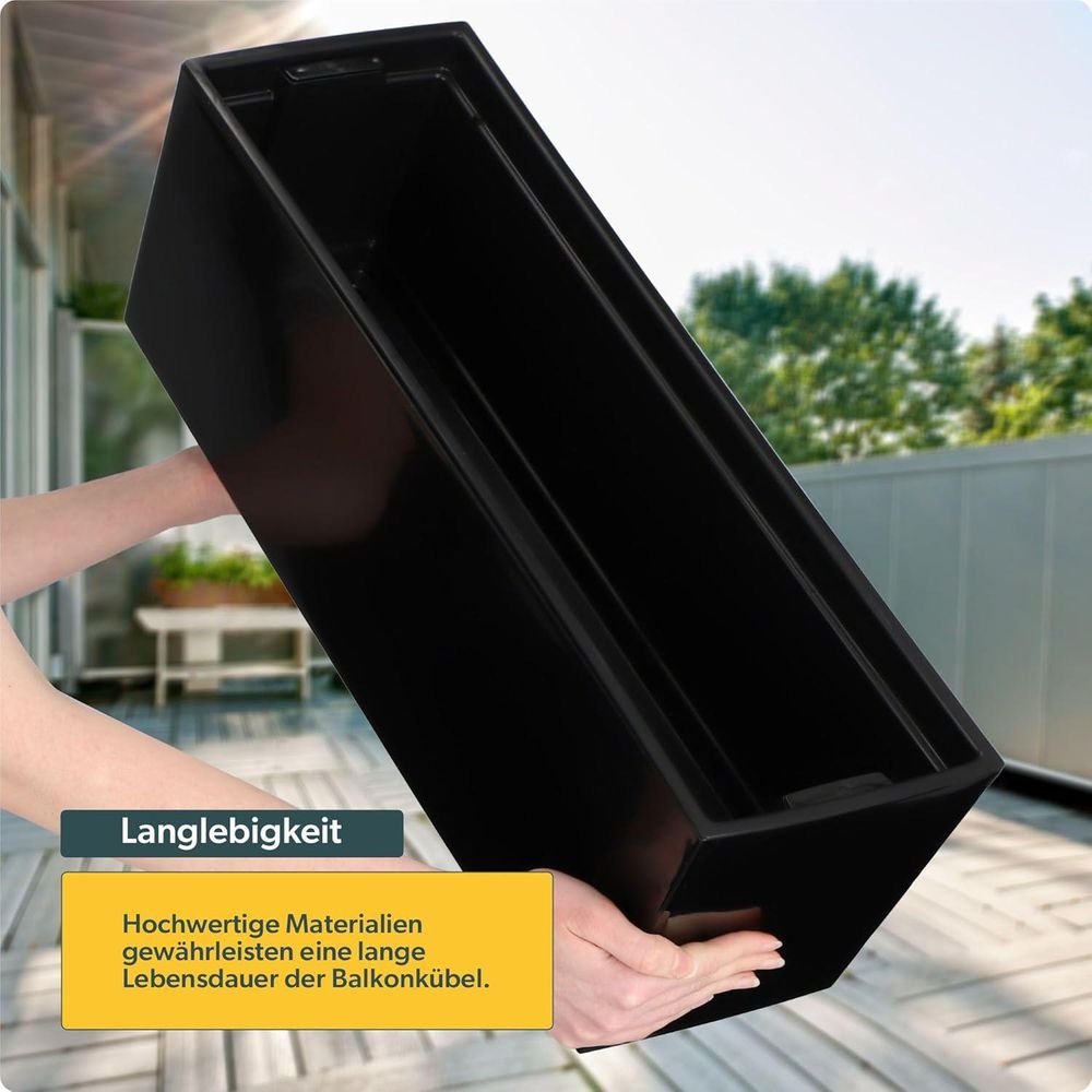 KADAX Blumentopf mit Einsatz "Fontana", 56 cm, Mit Halterungen, Glattemuster, Schwarz