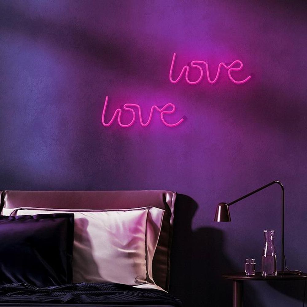 Forever Light Neon LED Light LOVE pink Bat + USB FLNEO5, Leichte Dekorationsfigur, Pink, Polyvinylchlorid (PVC), Ambiente, Kinderzimmer, Wohnzimmer, Restaurant, IP20