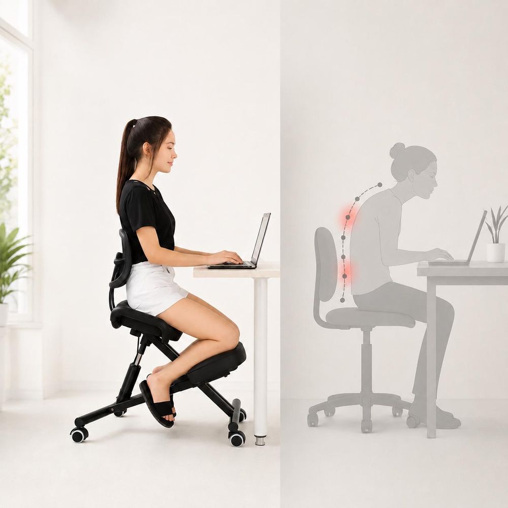 Klękosiad ergonomiczny z oparciem czarny do biura gabinet kosmetyczny SPA