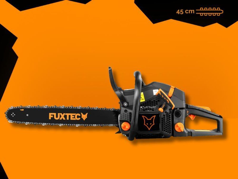 FUXTEC Benzin Kettensäge FX-KS255 - Black Edition  | Schwertlänge 46cm  | Schnittlänge 40cm / 45cm  | 5,2kg  | 54ccm  | 2-Takt  | 550ml  | 2,3kw