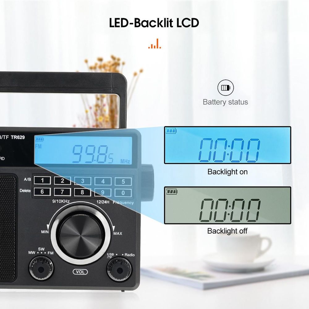 Retekess TR629 Tragbares Radio, AM FM SW Weltempfänger Notfallradiomit DSP, Unterstützt U Disk/SD-Karte, Uhr, Wecker, Radio Batteriebetrieben, Geschenke für ältere Menschen