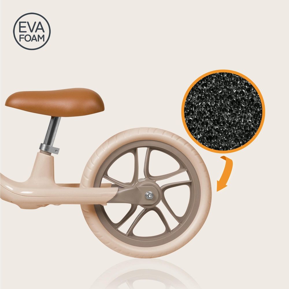 Lionelo Alex Plus Laufrad Kinder Fahrrad bis 30 kg Sattel und Lenker einstellbar 12 Zoll Eva Schaumräder Korb und Glocke Beige