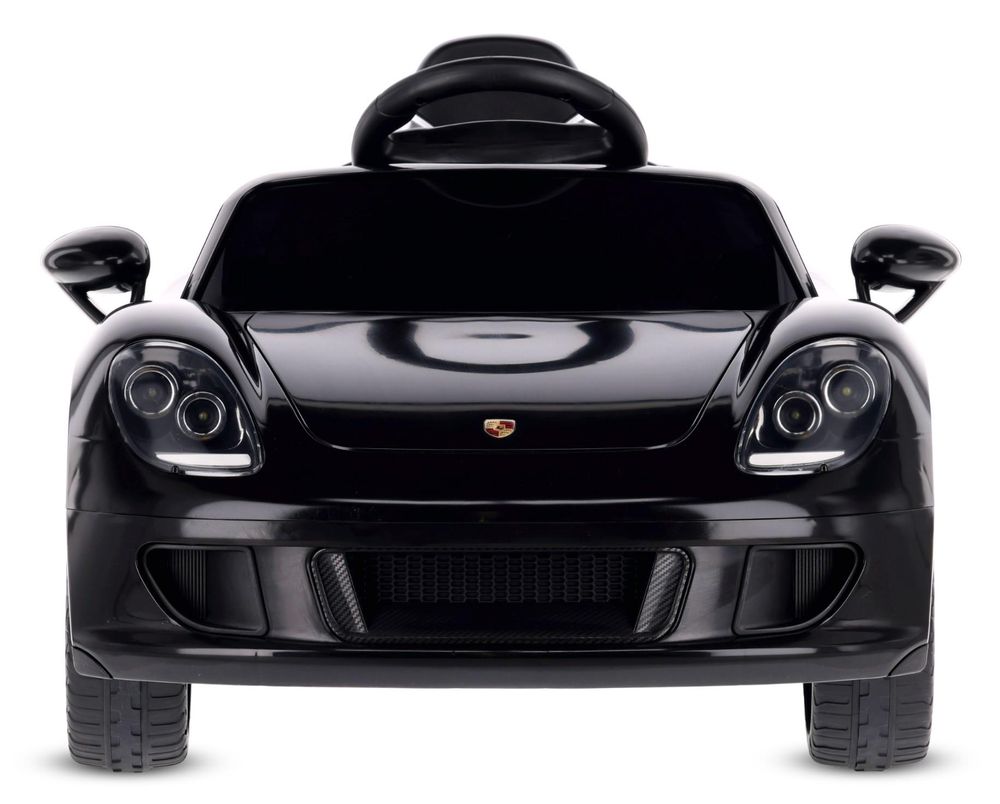 Vista frontale della macchina elettrica per bambini in stile Porsche Carrera GT.
