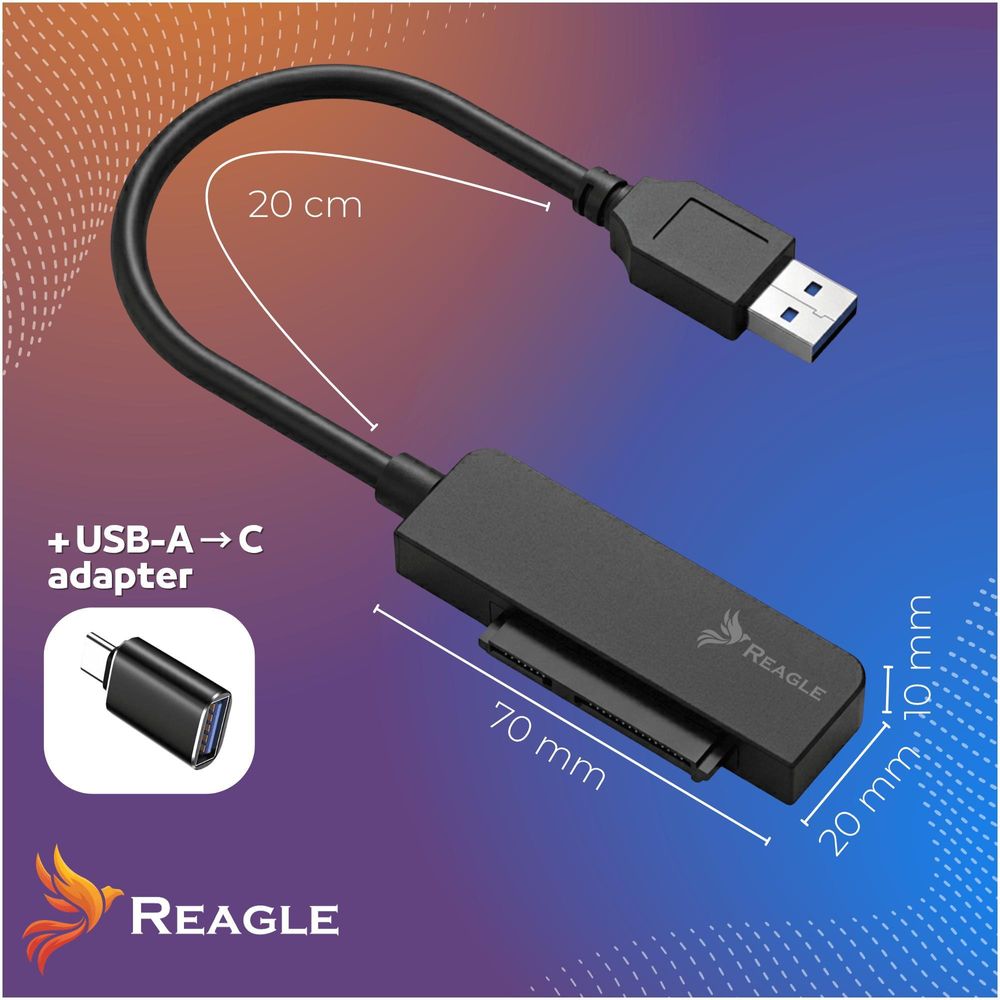Reagle SATA auf USB Adapter 2,5 Zoll SSD HDD USB-C 3.1 5Gbps Festplatten Adapter Kabel kompatibel Windows Mac Linux Plug & Play