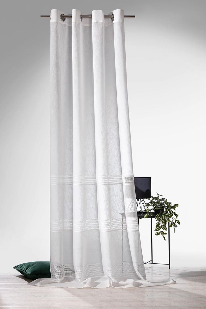 Heimtexland ® Ösenschal Leinen Optik natur Deko Gardine transparent Boho Vorhang Natural Living HxB 245x135 Typ891 Längstreifen