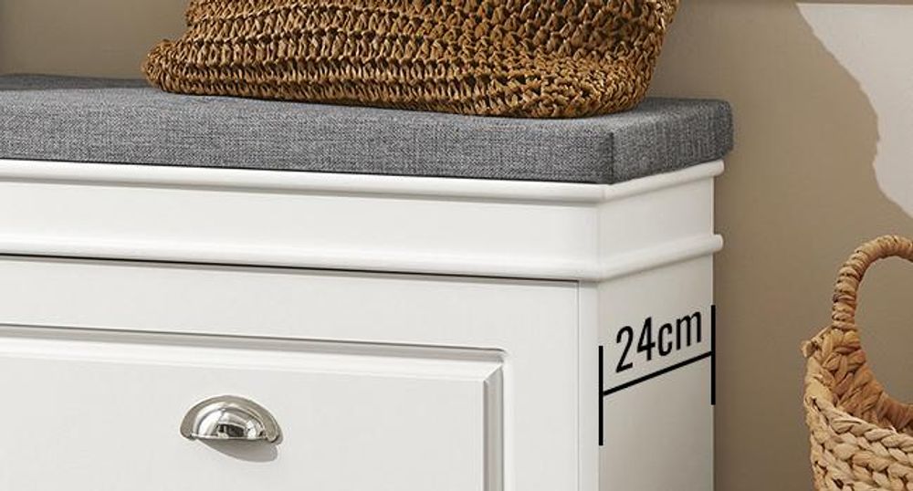 SoBuy Schuhbank mit Sitzkissen und Stauraum Schuhschrank mit Klappe Schuhregal schmal platzsparende Sitzbank für Flur Wohnzimmer SchlafzimmerFSR82-K-W