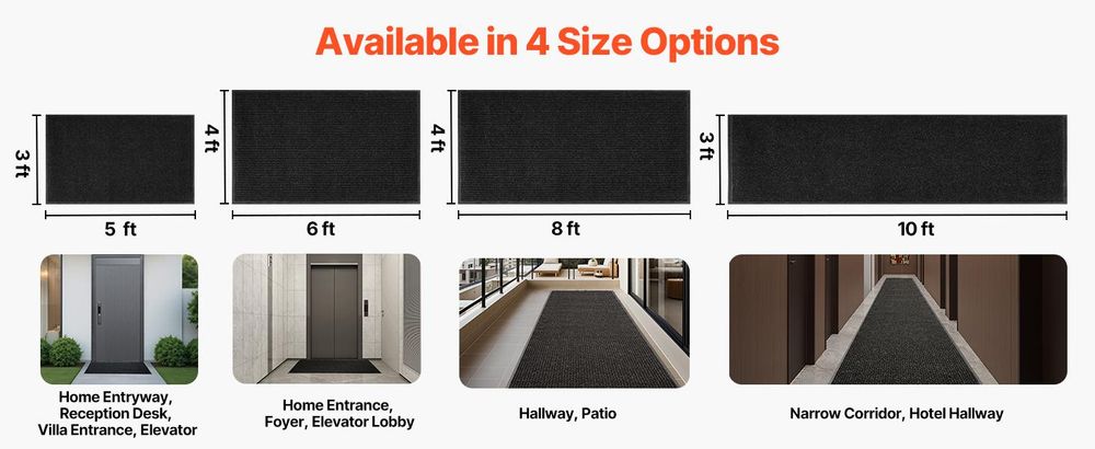 VEVOR Eingangsmatte, 1524 x 914 mm Gewerbematte für Innen- und Außenbereich, stilvoll gestreifter Industrieteppich mit PVC-Rücken, strapazierfähiger waschbarer Eingangsbereichsteppich für Flur, Balkon, Garage, Grau, 2438x1219 mm, Dunkelgrau-b