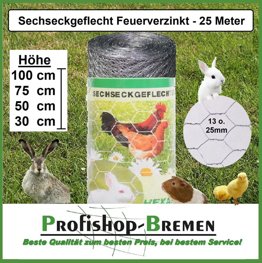 Kaninchendraht / Sechseckgeflecht / Maschenweite 25mm / Höhe 300mm / Länge 25m / verzinkt / € 0,44 pro Meter