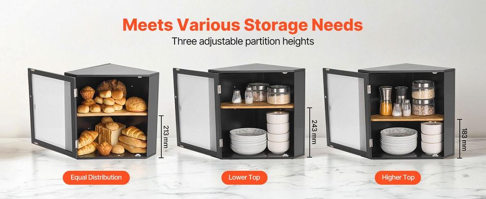 VEVOR Eck-Brotkasten doppellagiger Brotbehälter Brotbox Organizer aus Holz für s