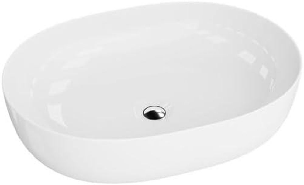 LAVITA Aufsatzwaschtisch Blas | Aufsatzwaschbecken Oval | Waschbecken ohne Überlauf und Hahnloch | Aus hochwertigem Porzellan | Waschtisch | 59,5x43x13,5 cm | Weiß