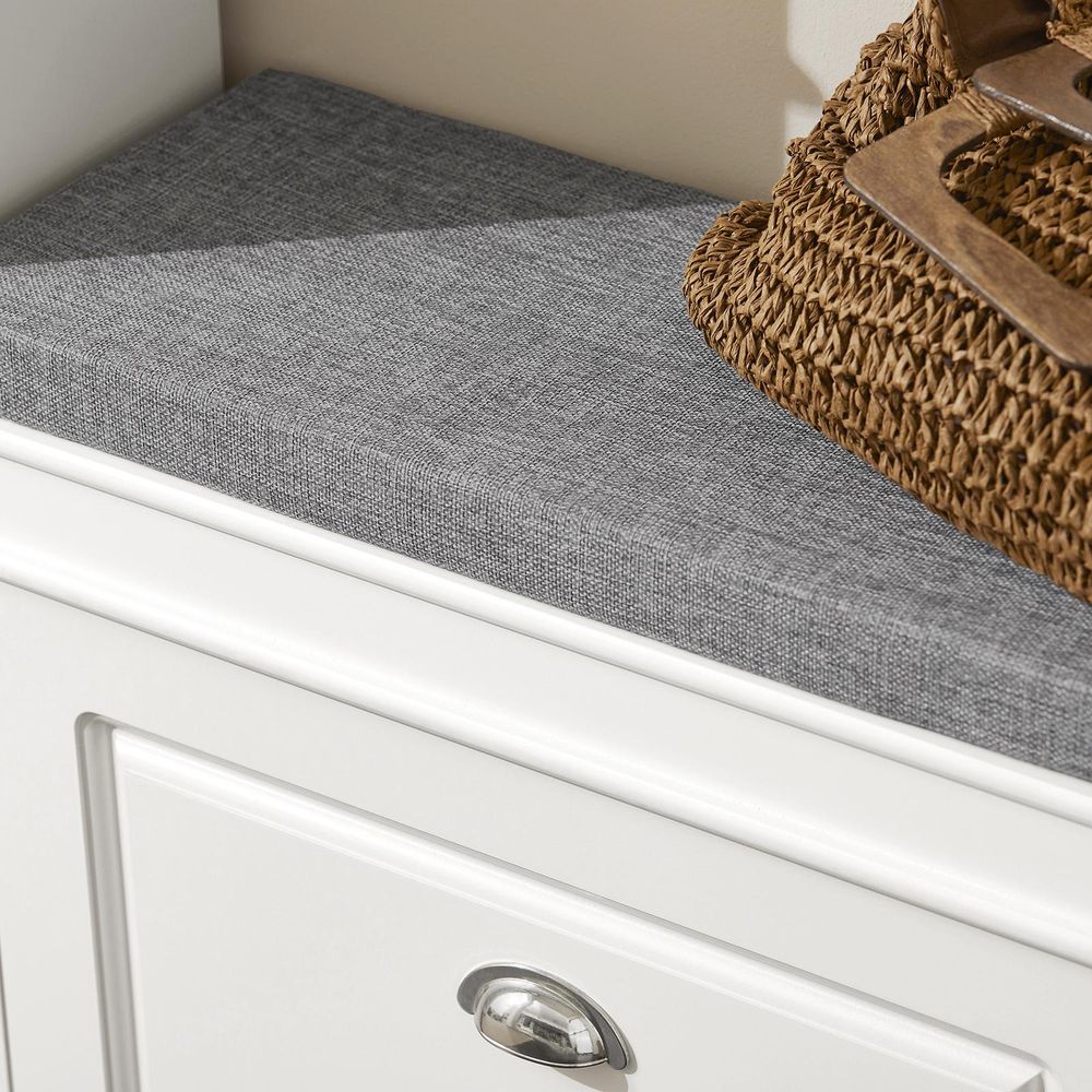 SoBuy Schuhbank mit Sitzkissen und Stauraum Schuhschrank mit Klappe Schuhregal schmal platzsparende Sitzbank für Flur Wohnzimmer SchlafzimmerFSR82-K-W