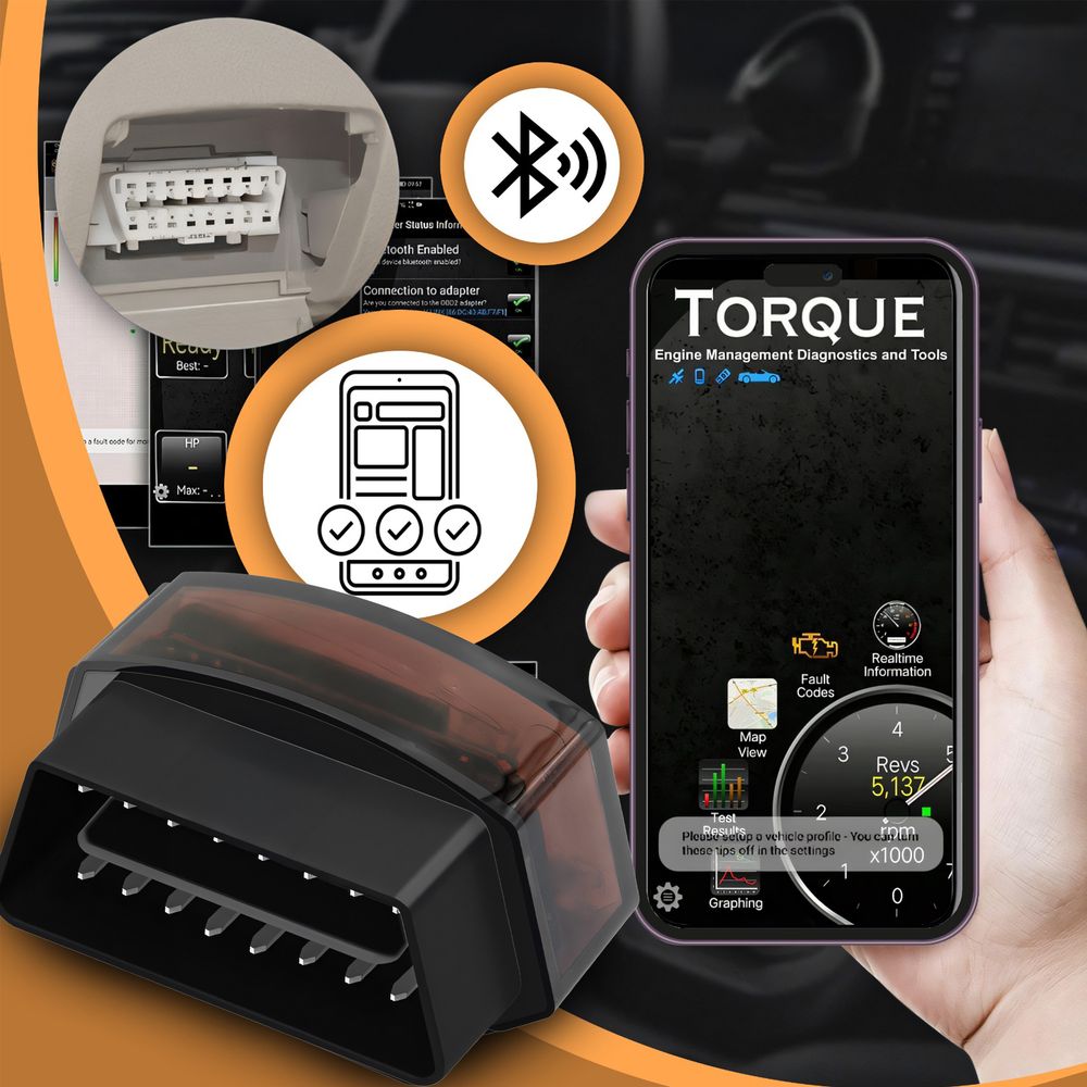 OBD2 Diagnosegerät Bluetooth 4.0 5.0 Diagnose Scanner für KFZ, Motor, ABS, SRS, Getriebe, Fehlercode auslesen & löschen – Retoo