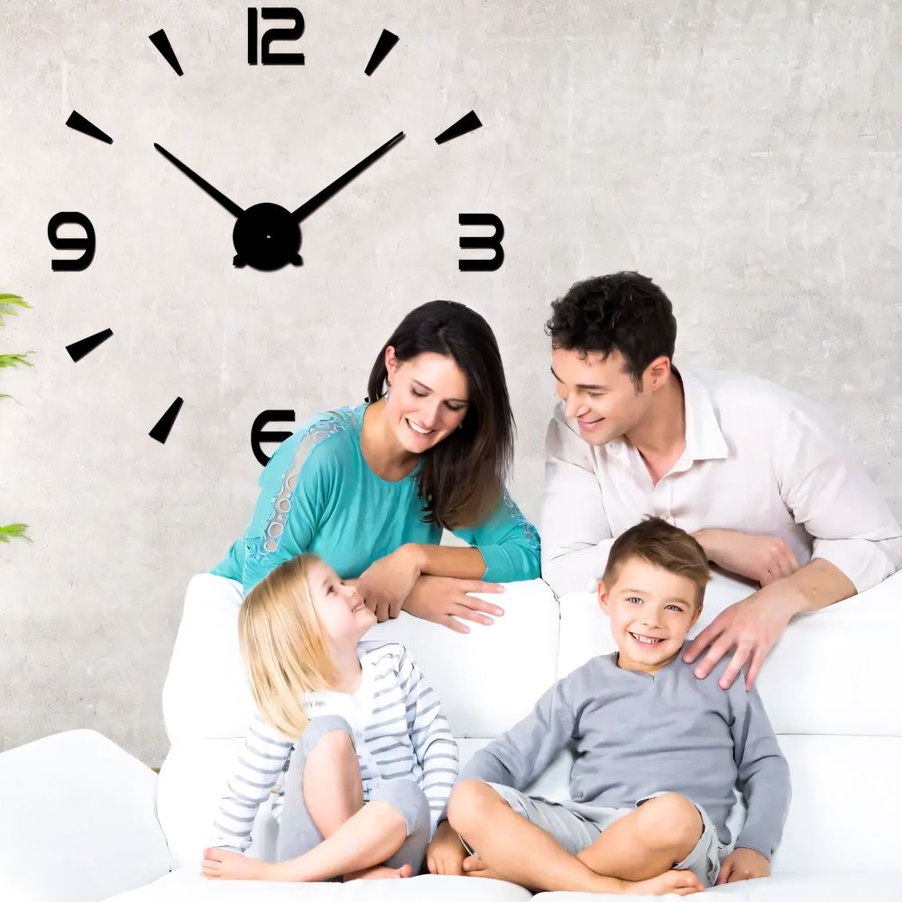 3D Wanduhr bis 130cm Wanduhren Groß Uhr Mute Decor Wandtattoo Modern Deko Geschenk Home Office Büro DIY Wohnwand Wohnzimmer Wand Design Schwarz Retoo