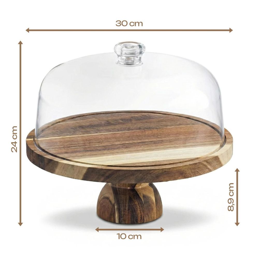 WELLHAUS Käsebrett mit Deckel 2in1 Tortenplatte Holz & Charcuterie Board für Snack, Käseplatte Servierbrett Küchenbrett, Kuchenplatte Tortenständer