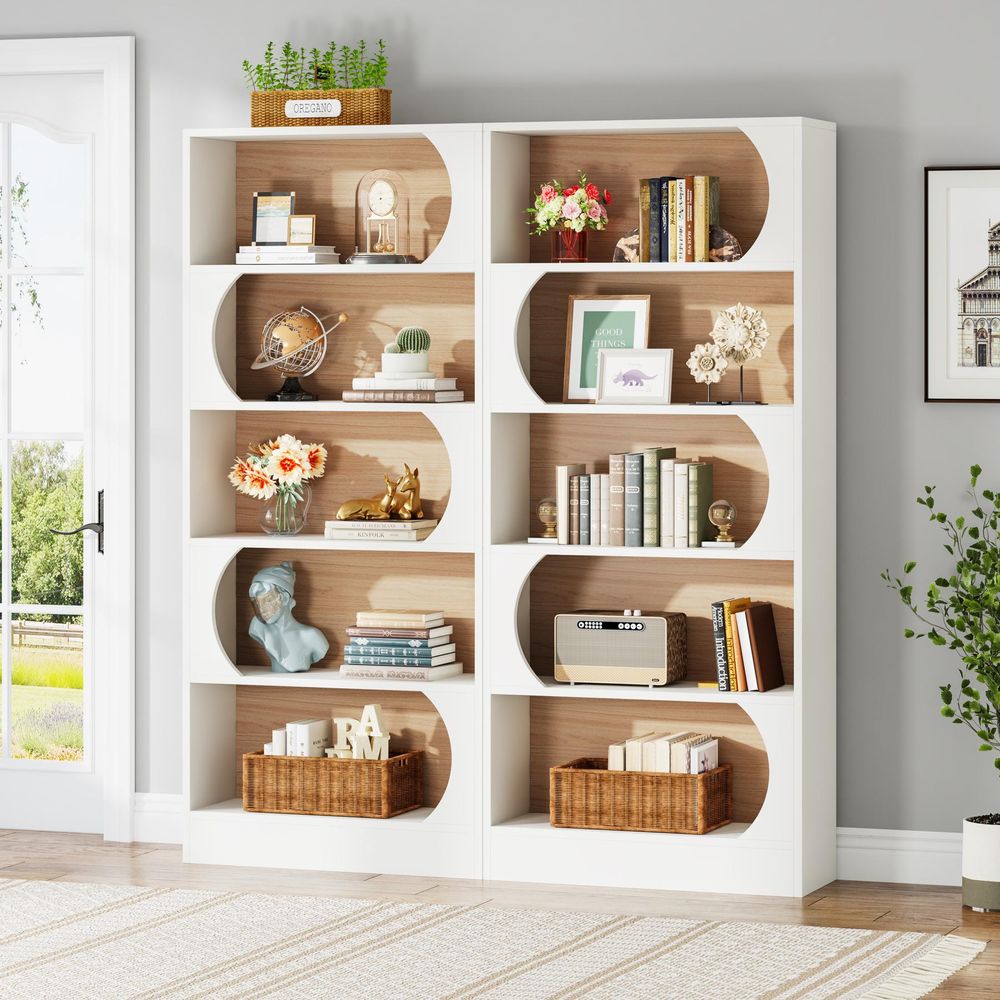 LITTLE TREE Modernes Bücherregal mit 5 Ebenen, 180 cm freistehendes Bücherregal mit Ablagen, großes offenes Holzregal für Schlafzimmer, Wohnzimmer