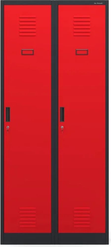 Stahlspind Garderobenschrank Spind Kleiderspind Doppelspind 2 Abteile Flügeltüren Trennwand Pulverbeschichtung 180 x 80 x 50 cm Farbe: Anthrazit/rot